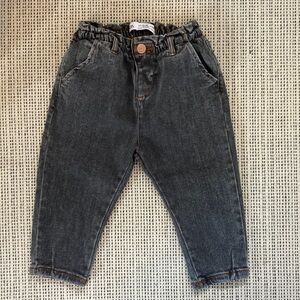 Zara Kids Elastic Waist Black Washed Denim Pants